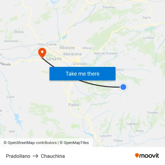 Pradollano to Chauchina map
