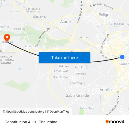 Constitución 4 to Chauchina map