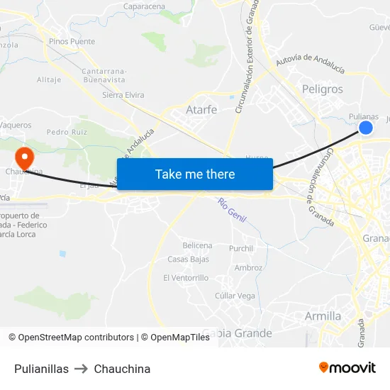 Pulianillas to Chauchina map