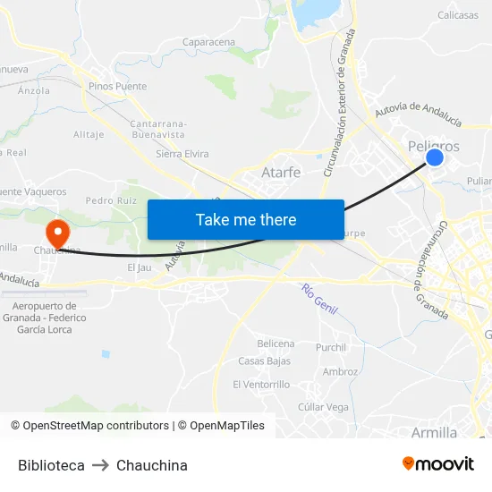 Biblioteca to Chauchina map
