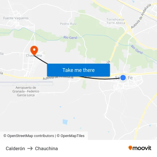 Calderón to Chauchina map