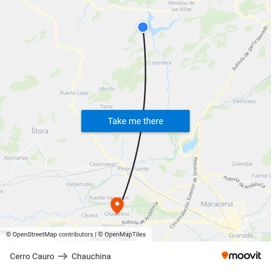 Cerro Cauro to Chauchina map