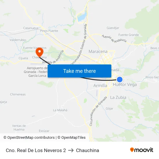 Cno. Real De Los Neveros 2 to Chauchina map