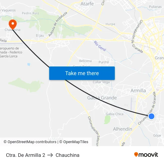 Ctra. De Armilla 2 to Chauchina map