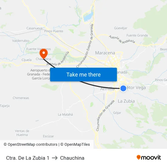Ctra. De La Zubia 1 to Chauchina map