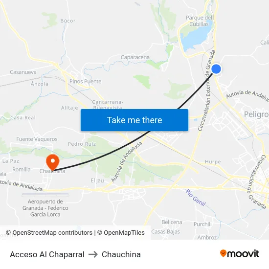 Acceso Al Chaparral to Chauchina map