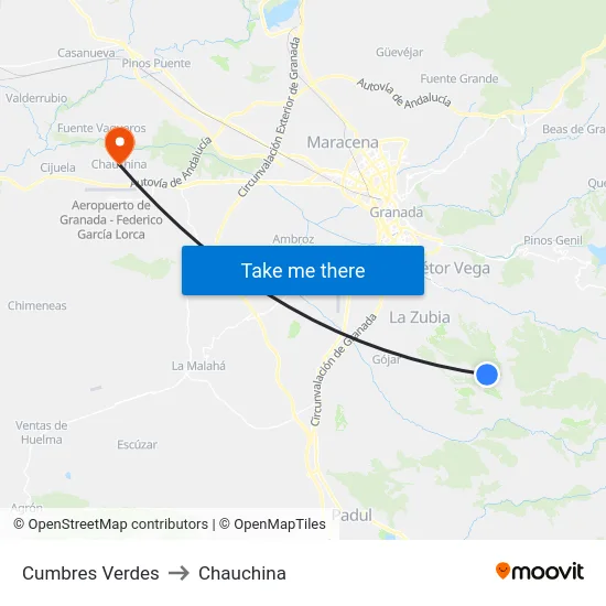 Cumbres Verdes to Chauchina map