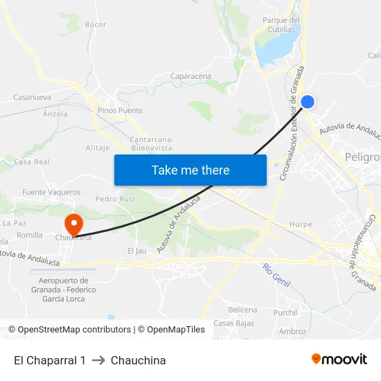 El Chaparral 1 to Chauchina map