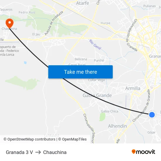 Granada 3 V to Chauchina map