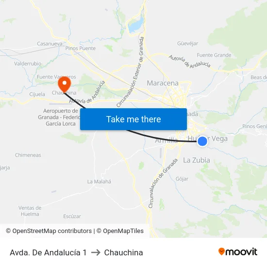 Avda. De Andalucía 1 to Chauchina map