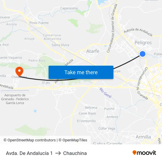 Avda. De Andalucía 1 to Chauchina map