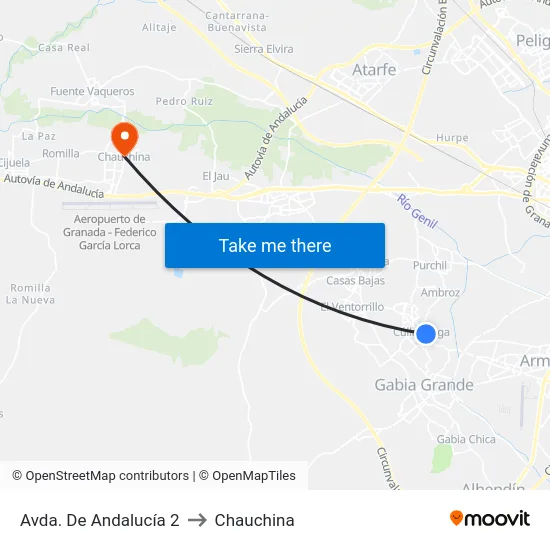 Avda. De Andalucía 2 to Chauchina map