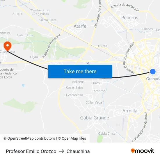 Profesor Emilio Orozco to Chauchina map