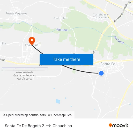 Santa Fe De Bogotá 2 to Chauchina map