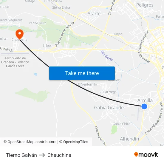 Tierno Galván to Chauchina map