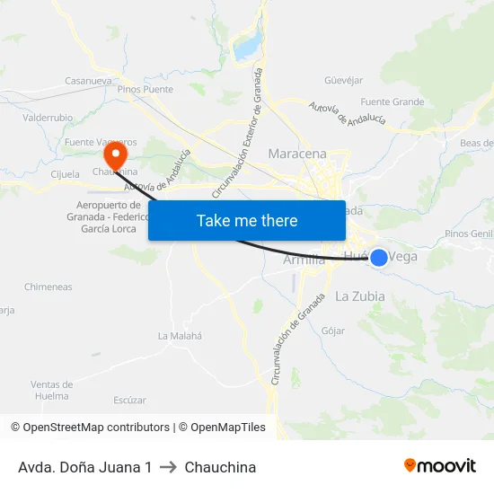 Avda. Doña Juana 1 to Chauchina map