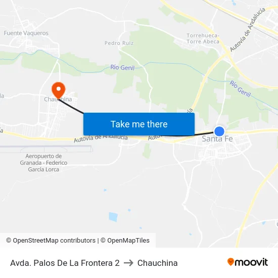 Avda. Palos De La Frontera 2 to Chauchina map