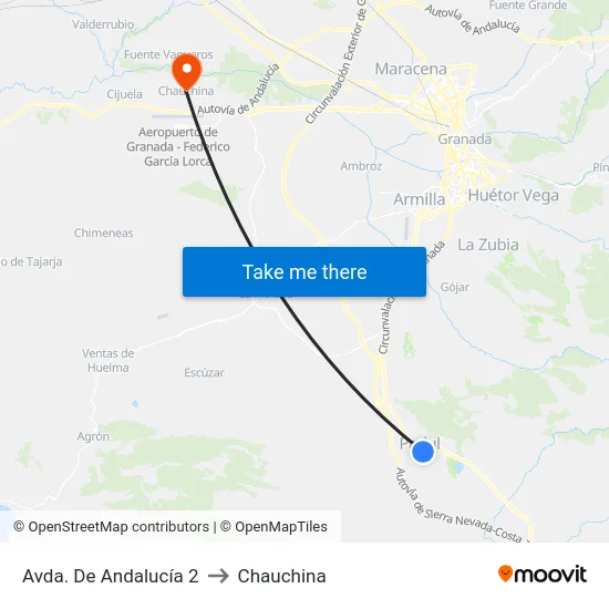 Avda. De Andalucía 2 to Chauchina map