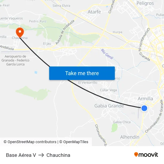 Base Aérea V to Chauchina map