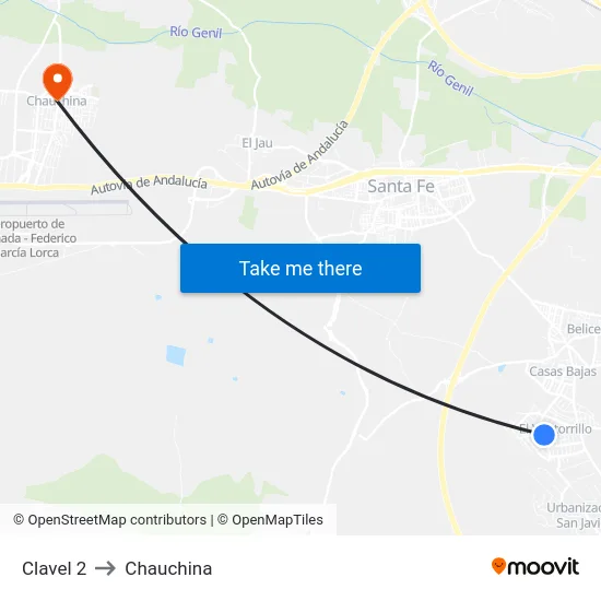 Clavel 2 to Chauchina map