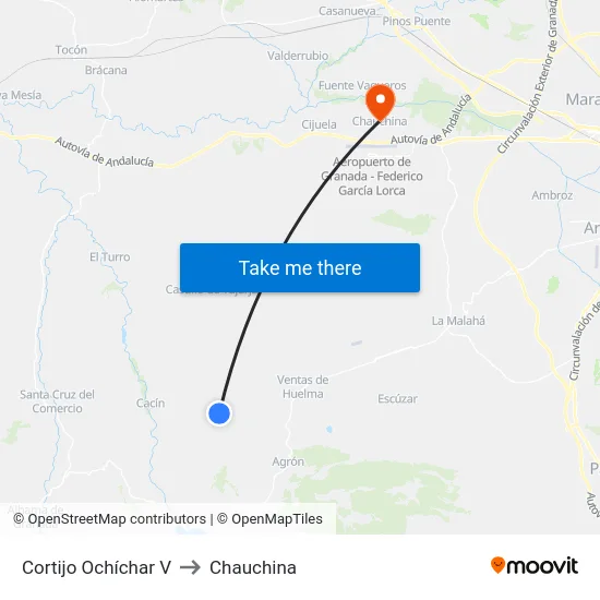 Cortijo Ochíchar V to Chauchina map
