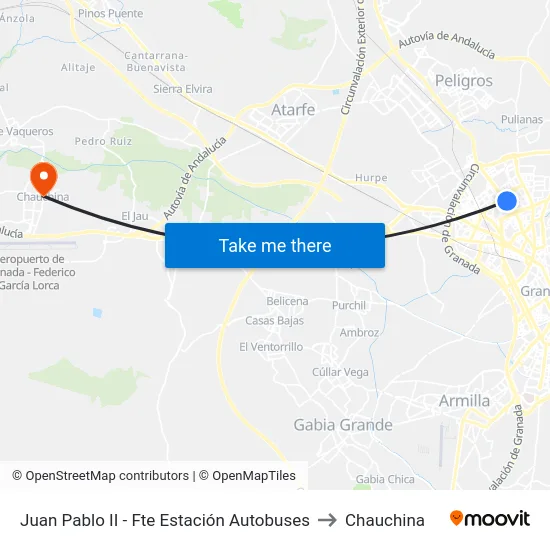 Juan Pablo II - Fte Estación Autobuses to Chauchina map