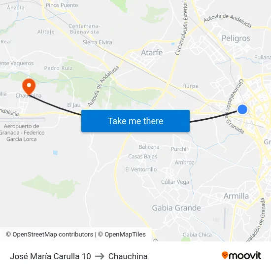 José María Carulla 10 to Chauchina map