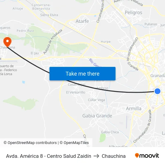 Avda. América 8 - Centro Salud Zaidín to Chauchina map
