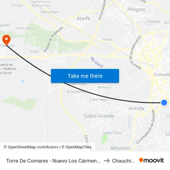 Torre De Comares - Nuevo Los Cármenes to Chauchina map
