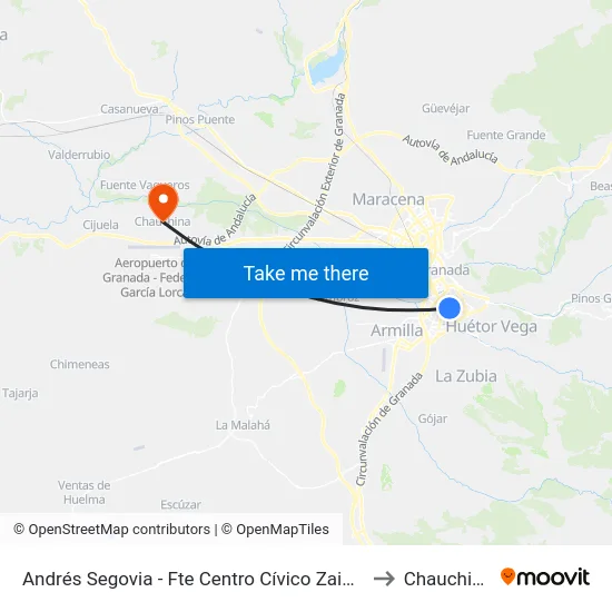 Andrés Segovia - Fte Centro Cívico Zaidín to Chauchina map