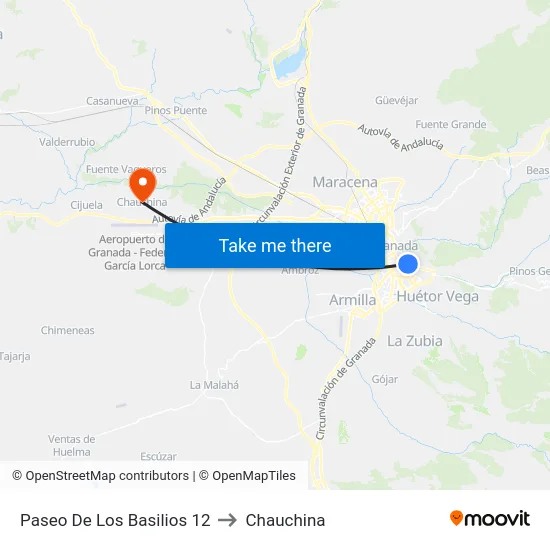 Paseo De Los Basilios 12 to Chauchina map