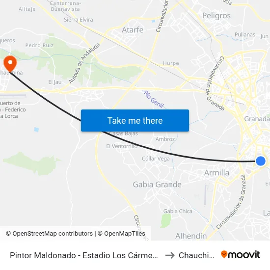 Pintor Maldonado - Estadio Los Cármenes to Chauchina map
