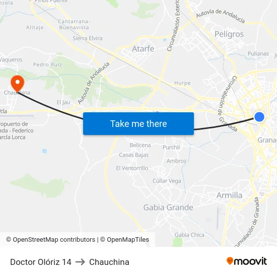 Doctor Olóriz 14 to Chauchina map