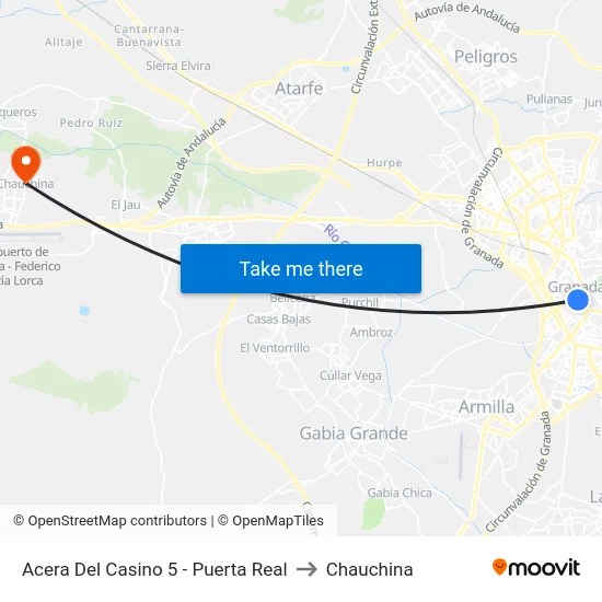 Acera Del Casino 5 - Puerta Real to Chauchina map
