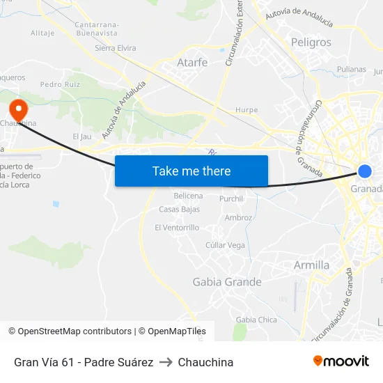 Gran Vía 61 - Padre Suárez to Chauchina map