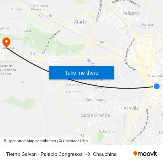 Tierno Galván - Palacio Congresos to Chauchina map