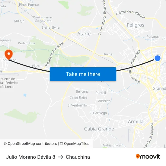 Julio Moreno Dávila 8 to Chauchina map