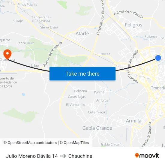 Julio Moreno Dávila 14 to Chauchina map