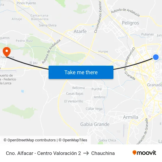 Cno. Alfacar - Centro Valoración 2 to Chauchina map