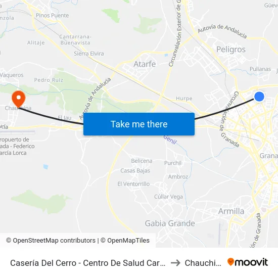 Casería Del Cerro - Centro De Salud Cartuja to Chauchina map