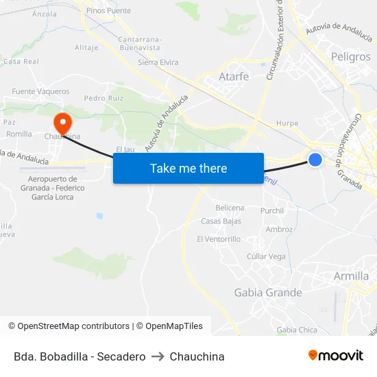 Bda. Bobadilla - Secadero to Chauchina map