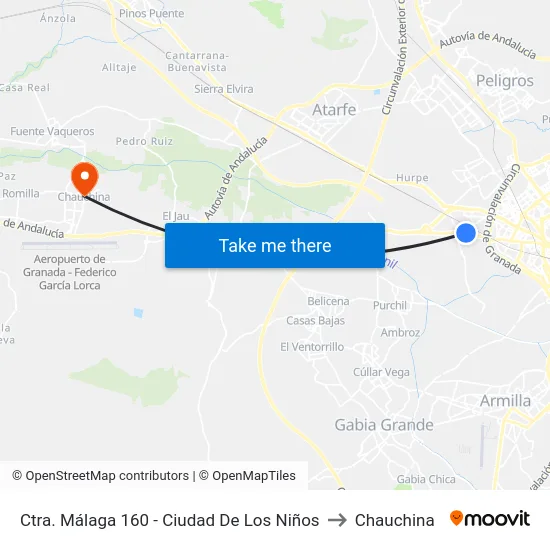 Ctra. Málaga 160 - Ciudad De Los Niños to Chauchina map
