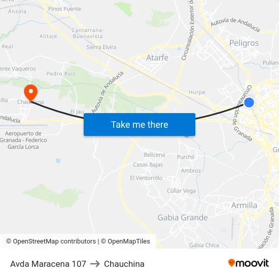 Avda Maracena 107 to Chauchina map