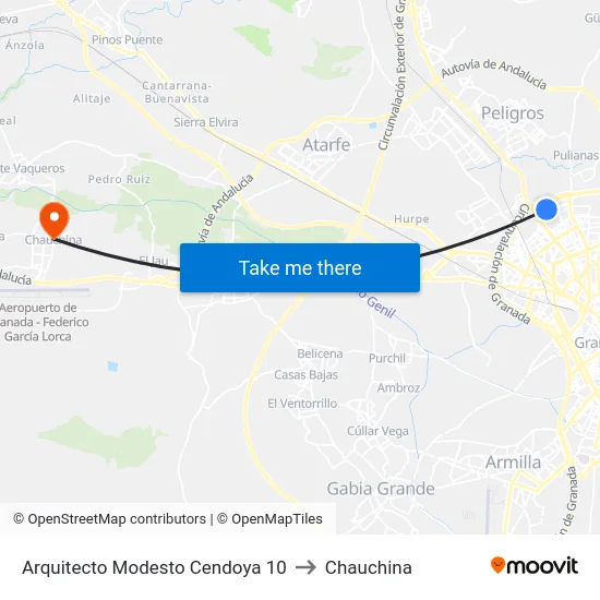 Arquitecto Modesto Cendoya 10 to Chauchina map