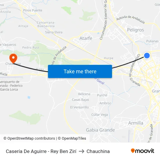 Casería De Aguirre - Rey Ben Zirí to Chauchina map