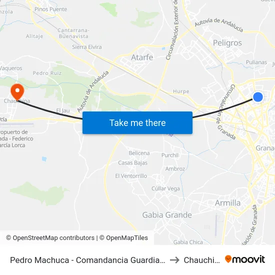 Pedro Machuca - Comandancia Guardia Civil to Chauchina map