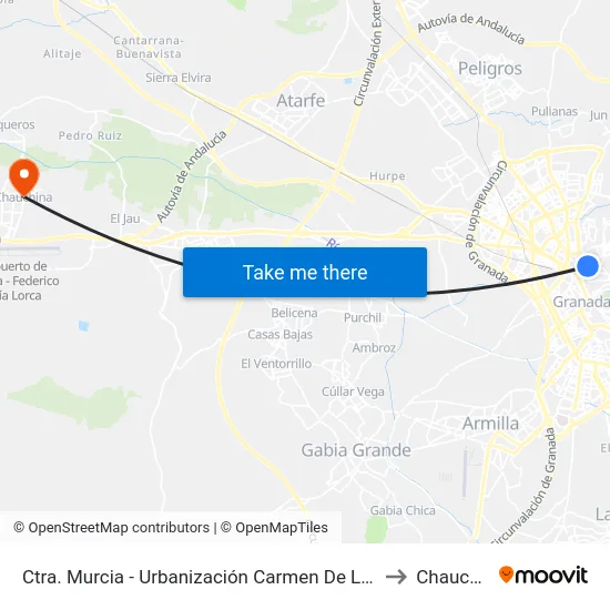 Ctra. Murcia - Urbanización Carmen De Las Palmas to Chauchina map