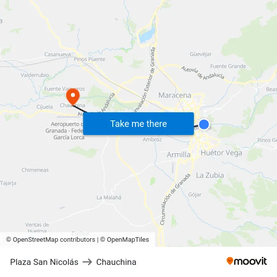 Plaza San Nicolás to Chauchina map