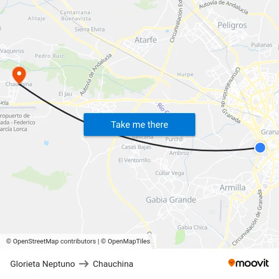 Glorieta Neptuno to Chauchina map