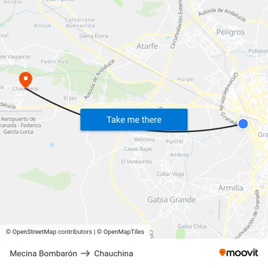Mecina Bombarón to Chauchina map